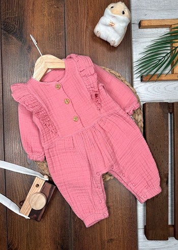 Düğmeli Pembe Bebek Kız Tulum - Görsel 7