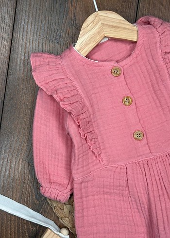 Düğmeli Pembe Bebek Kız Tulum - Görsel 2