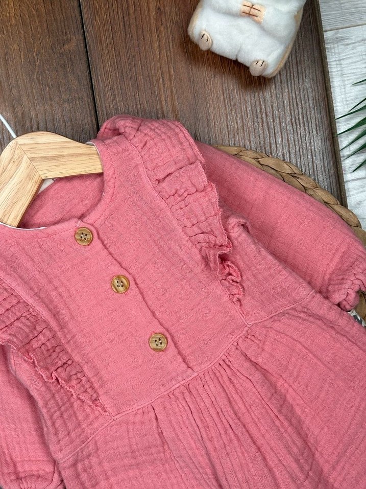 Düğmeli Pembe Bebek Kız Tulum - Görsel 5
