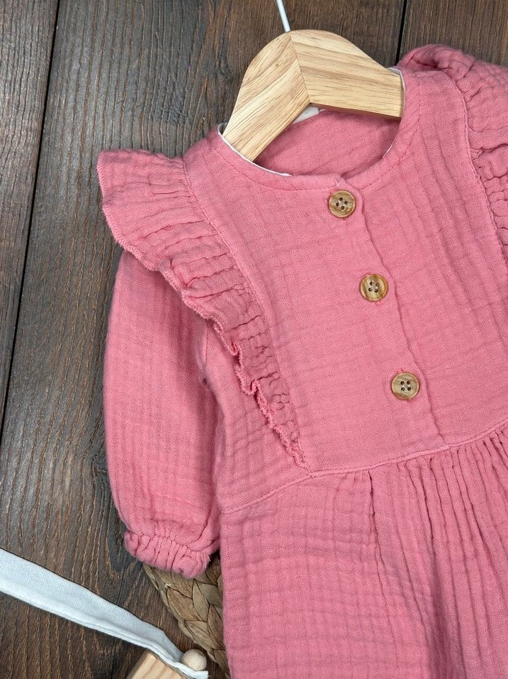 Düğmeli Pembe Bebek Kız Tulum - Görsel 2