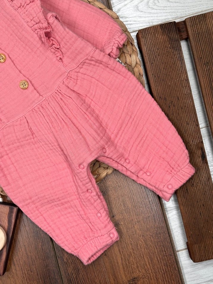 Düğmeli Pembe Bebek Kız Tulum - Görsel 4