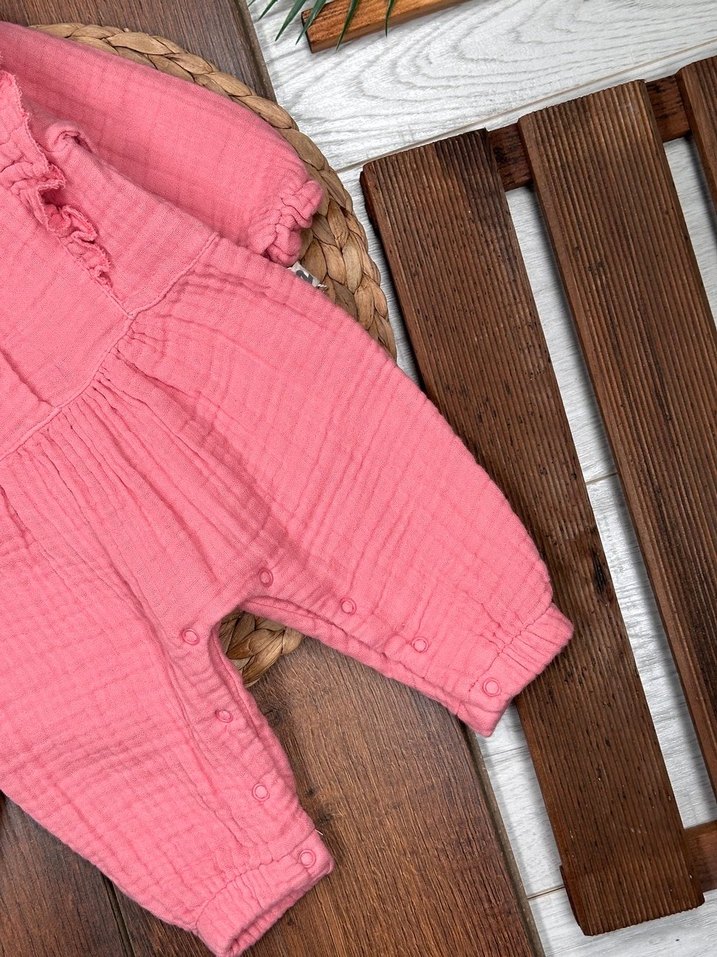 Düğmeli Pembe Bebek Kız Tulum - Görsel 3