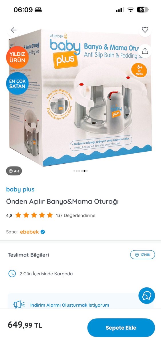 Baby Plus Gri Banyo ve Mama Oturağı - Görsel 2