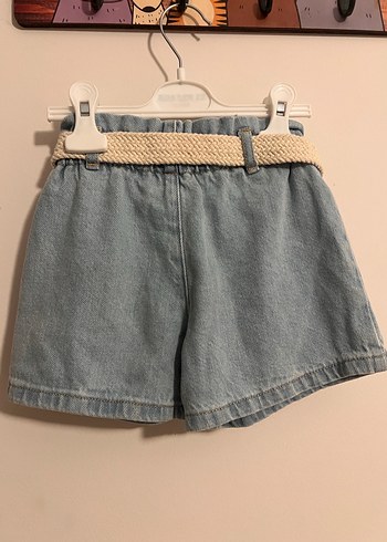 Kadın Mavi Kemerli Mini Denim Şort - Görsel 2