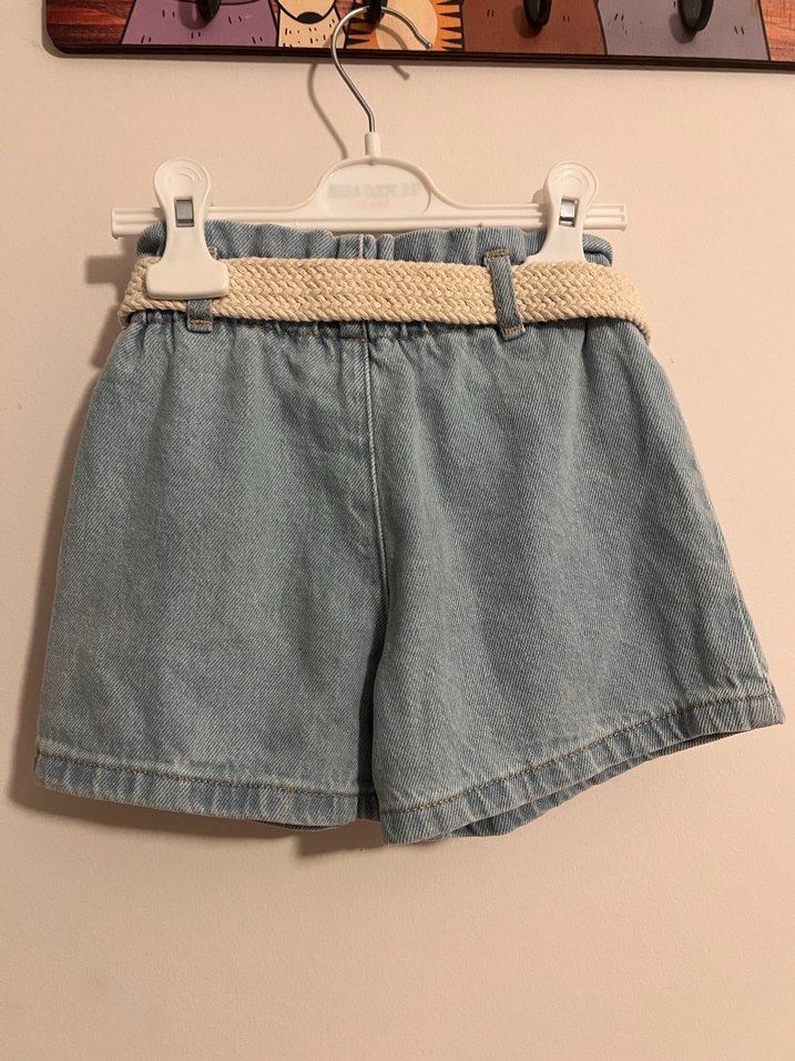Kadın Mavi Kemerli Mini Denim Şort - Görsel 2