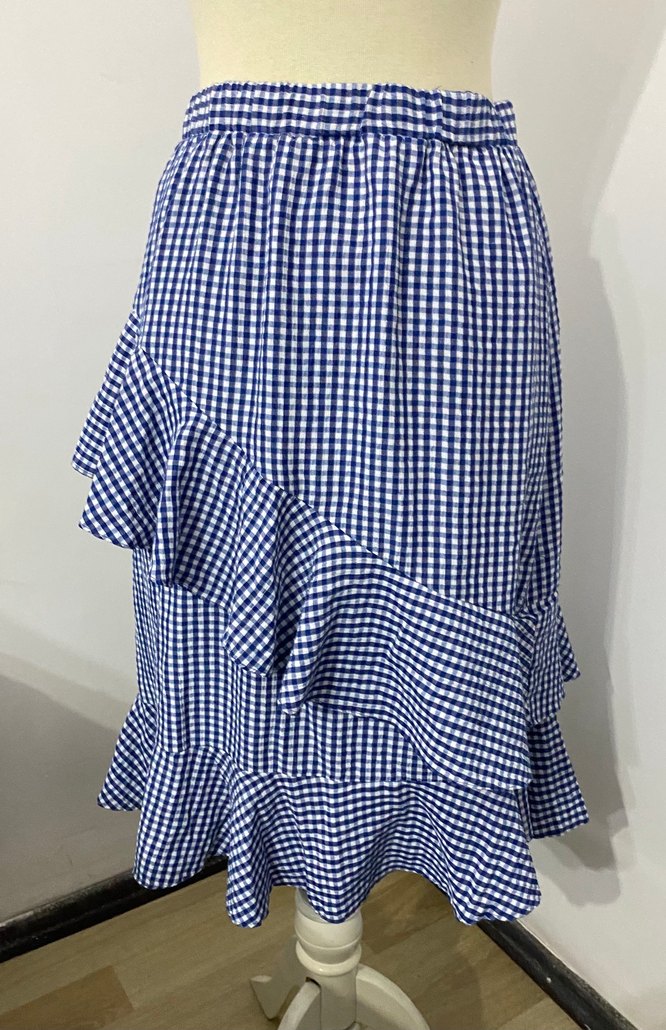 Mavi Kareli Midi Eteği - Görsel 2