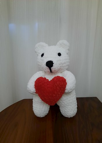 Kırmızı Kalpli Beyaz Peluş Ayıcık - Görsel 3