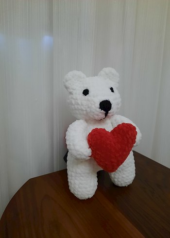 Kırmızı Kalpli Beyaz Peluş Ayıcık - Görsel 2
