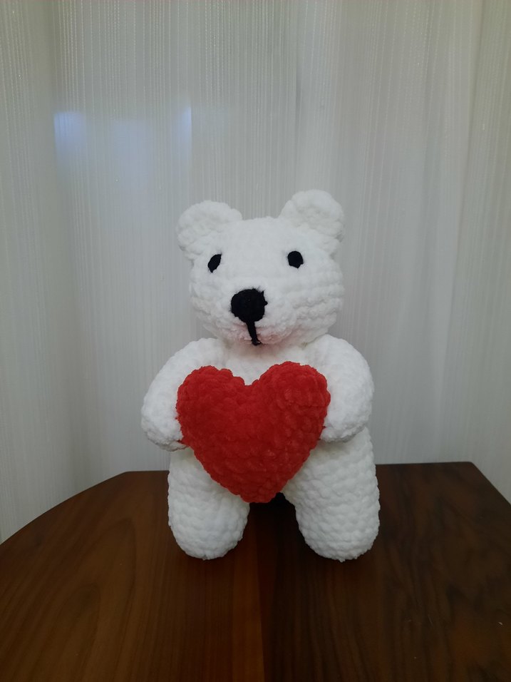 Kırmızı Kalpli Beyaz Peluş Ayıcık - Görsel 3