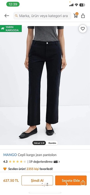 Mango kargo jean pantolon