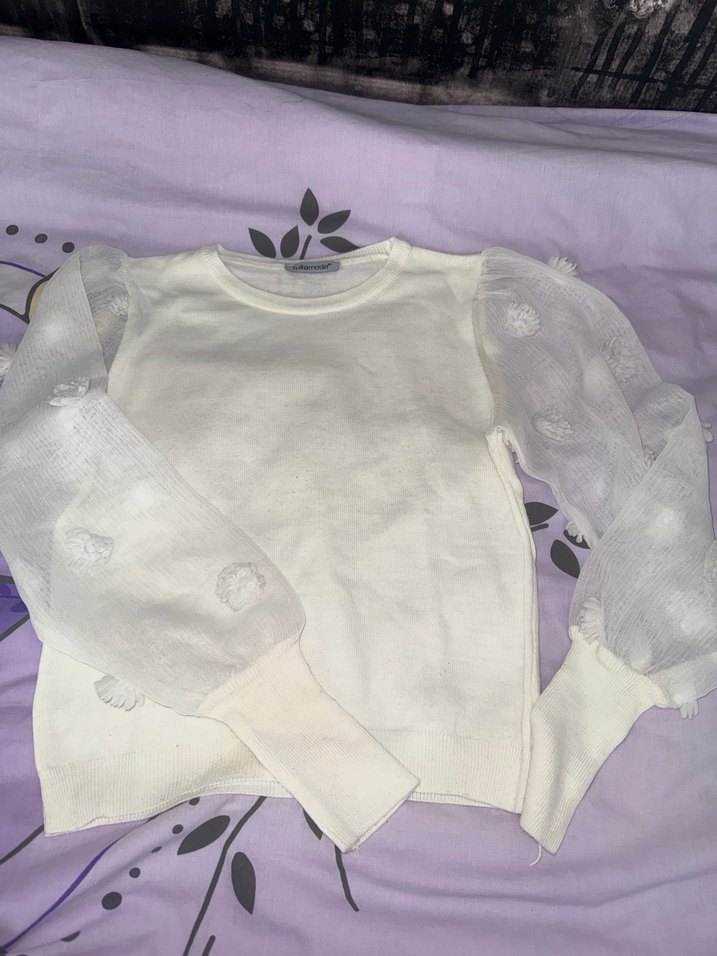 Beyaz Triko Kadın Bluz - Görsel 3