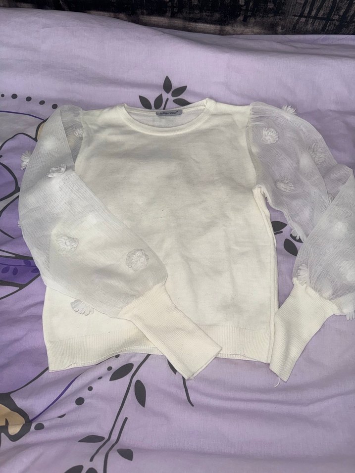 Beyaz Triko Kadın Bluz - Görsel 2