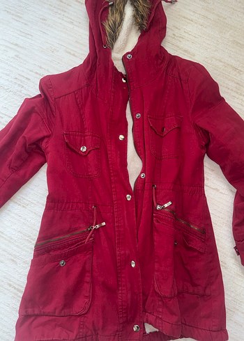 Bordo Kürklü Midi Kadın mont - Görsel 2