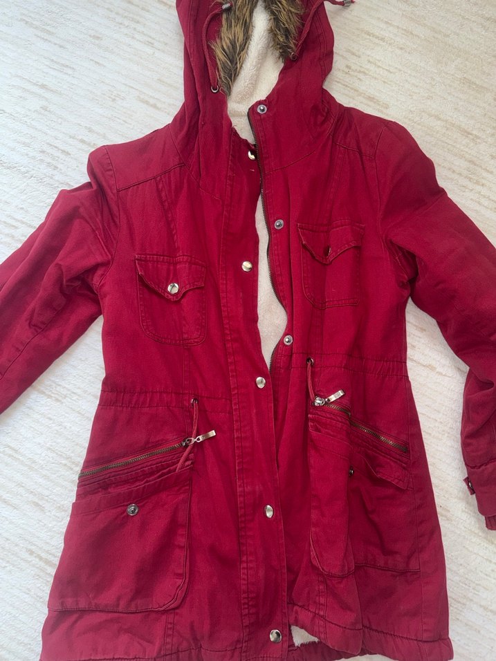 Bordo Kürklü Midi Kadın mont - Görsel 2