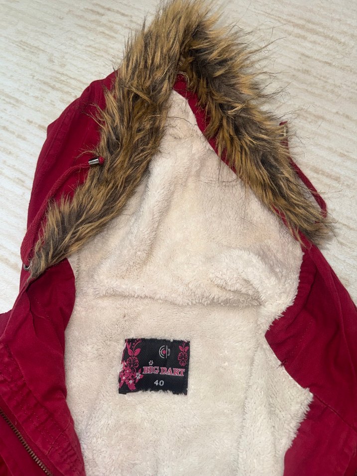 Bordo Kürklü Midi Kadın mont - Görsel 4