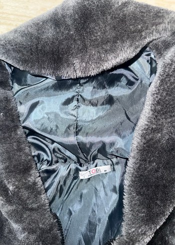 Gri Midi Kadın Peluş Mont - Görsel 3