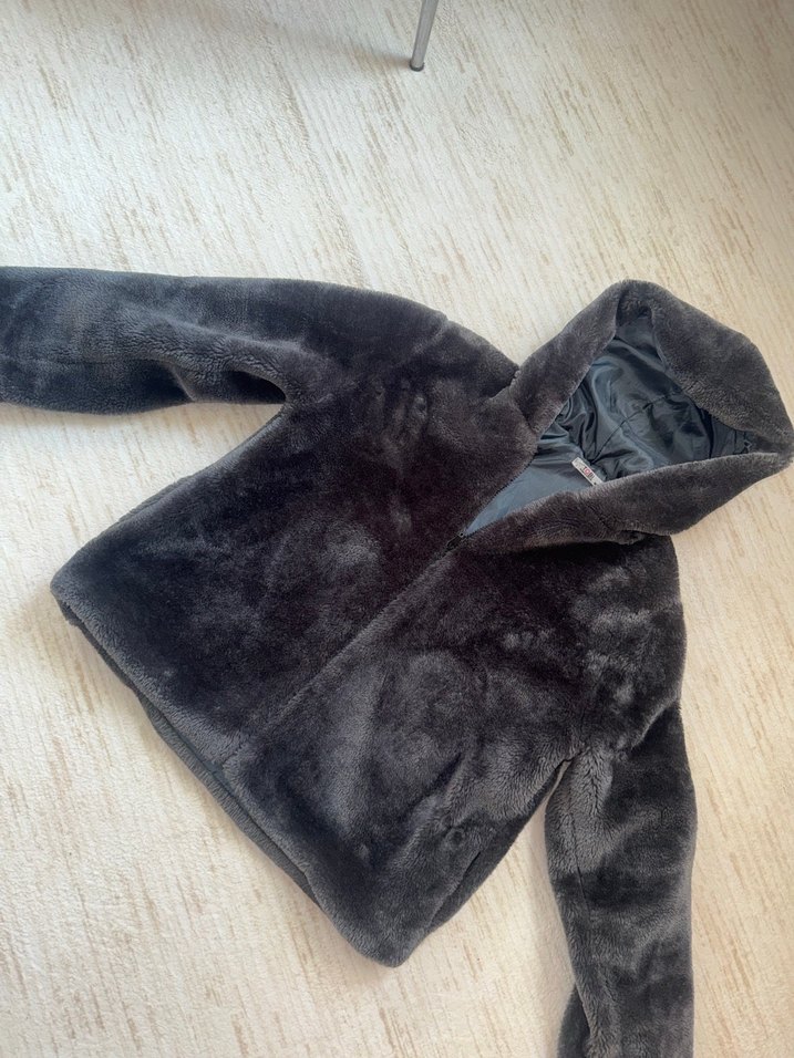 Gri Midi Kadın Peluş Mont - Görsel 2