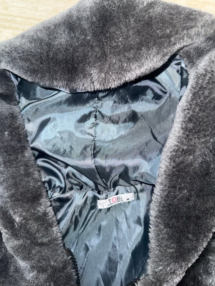 Gri Midi Kadın Peluş Mont - Görsel 3