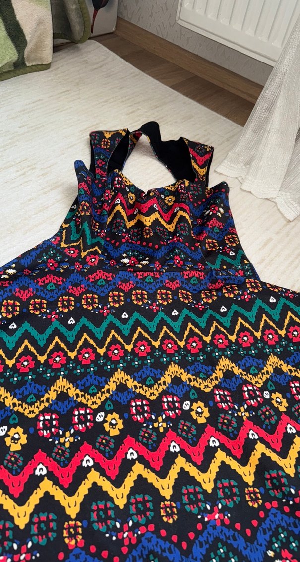 Renkli Desenli Uzun Bohem Elbise - Görsel 2