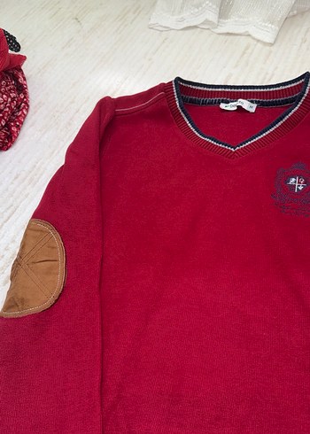 Bordo Erkek Çocuk V Yakalı Triko Kazak - Görsel 2