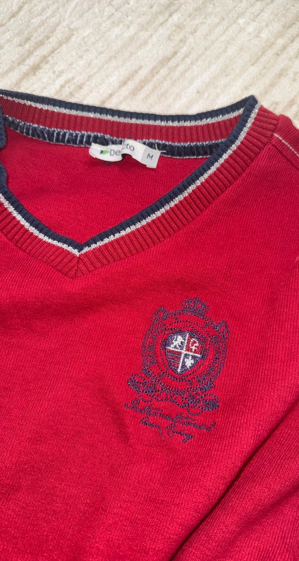 Bordo Erkek Çocuk V Yakalı Triko Kazak - Görsel 3