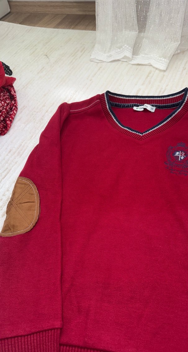Bordo Erkek Çocuk V Yakalı Triko Kazak - Görsel 2