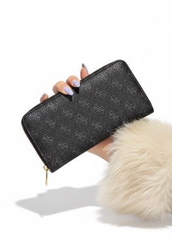 Guess Kadın Siyah Yılan Derisi Desenli Fermuarlı Cüzdan - Görsel 2