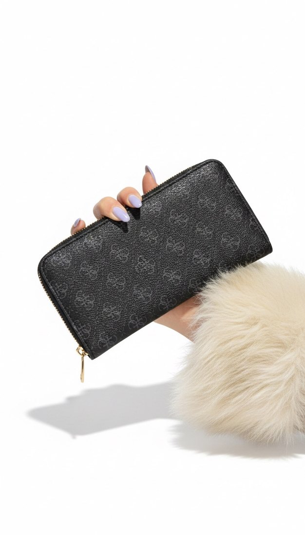 Guess Kadın Siyah Yılan Derisi Desenli Fermuarlı Cüzdan - Görsel 2