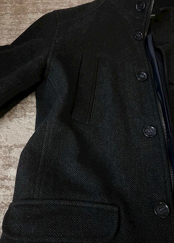 Düğmeli Siyah Yün Erkek kaşe ceket mont kaban - Görsel 4