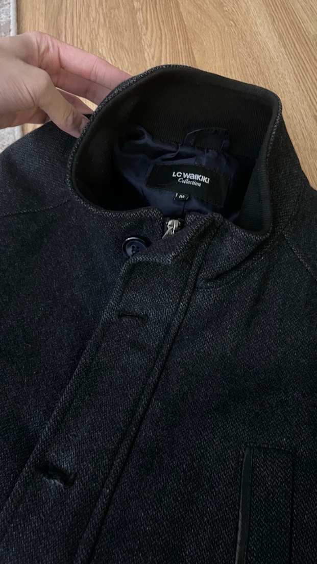 Düğmeli Siyah Yün Erkek kaşe ceket mont kaban - Görsel 2