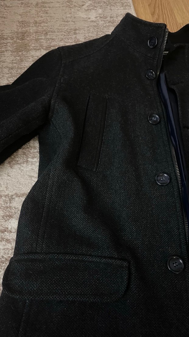 Düğmeli Siyah Yün Erkek kaşe ceket mont kaban - Görsel 4