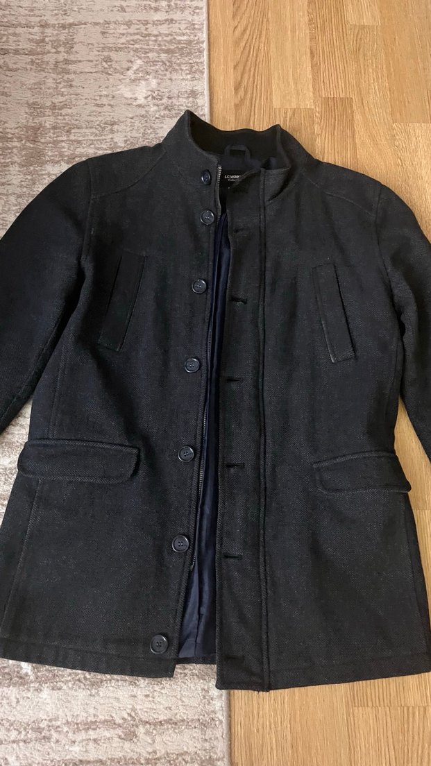 Düğmeli Siyah Yün Erkek kaşe ceket mont kaban - Görsel 5