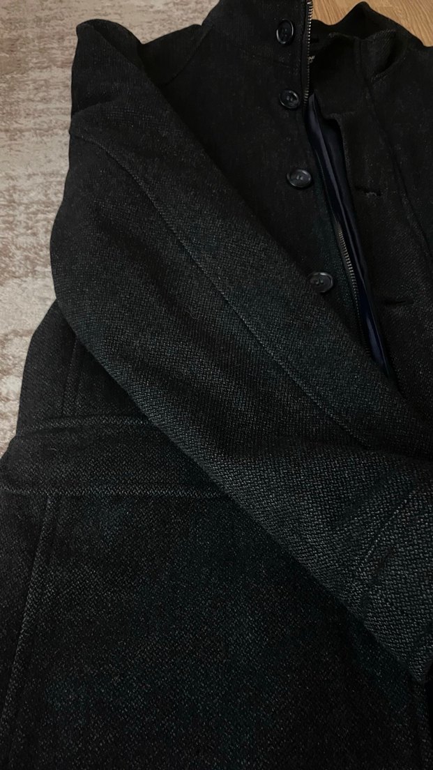 Düğmeli Siyah Yün Erkek kaşe ceket mont kaban - Görsel 3