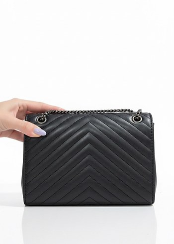 Zincir Detaylı Siyah Deri Kadın Çanta YSL - Görsel 2