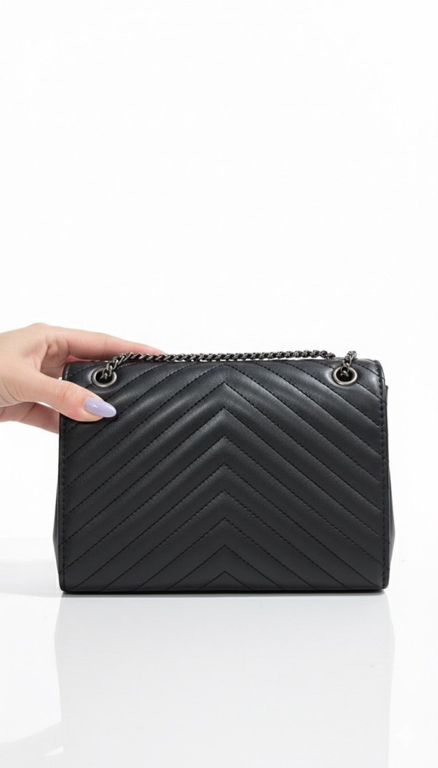 Zincir Detaylı Siyah Deri Kadın Çanta YSL - Görsel 2