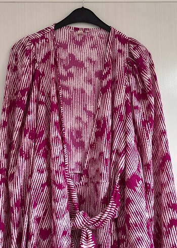 Pembe Bağlamalı Uzun Kollu Bohem Kadın Elbisesi - Görsel 2