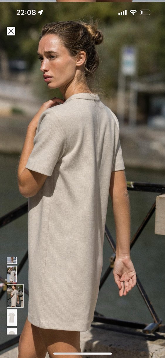 Bej Kısa Kollu Mini Triko Elbise - Görsel 2