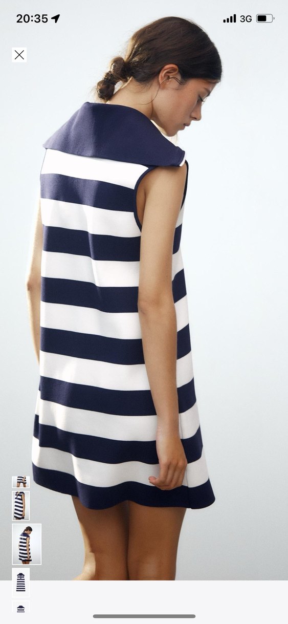 Çizgili Lacivert Midi Elbise - Görsel 5