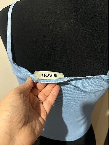 s Beden mavi Renk Askılı Şık Bluz