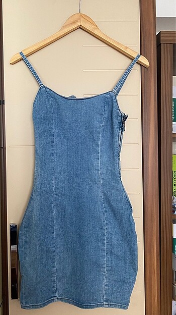 Denim streç mini h&m elbise