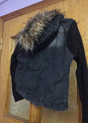 Diğer Kürklü Gri Kısa Denim Ceket
