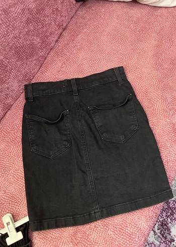 Diğer Siyah Batik Desenli Denim Mini Etek