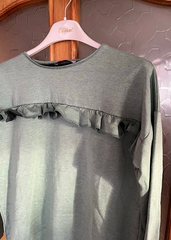 Gri Uzun Kollu Fırfırlı Kadın Tunik - Görsel 3