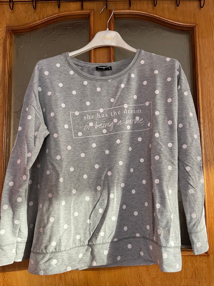 Gri Puantiyeli Düğmeli Kadın Sweatshirt - Görsel 2