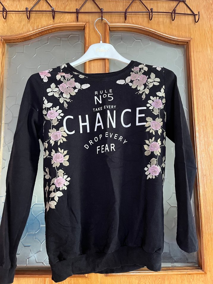 Kız Çocuk Siyah Baskılı Uzun Kollu Sweatshirt - Görsel 2