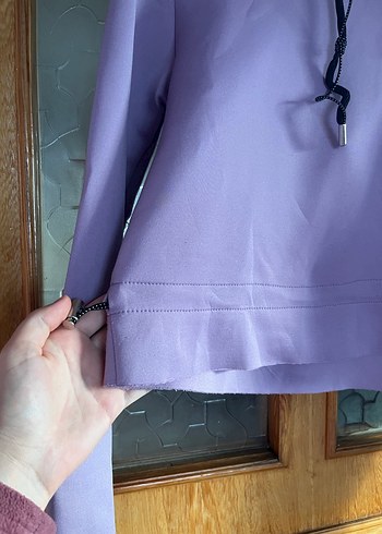Mor Kapüşonlu Kadın Sweatshirt - Görsel 3