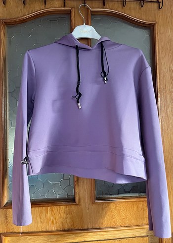 Mor Kapüşonlu Kadın Sweatshirt - Görsel 2