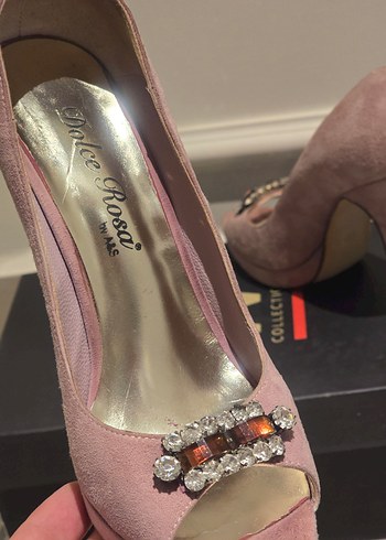 Puda Pembe Süet Tokalı Yüksek Topuklu Abiye Ayakkabı - Görsel 8