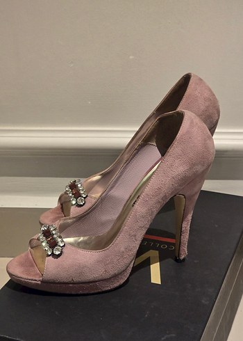 Puda Pembe Süet Tokalı Yüksek Topuklu Abiye Ayakkabı - Görsel 2