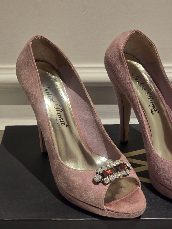 Puda Pembe Süet Tokalı Yüksek Topuklu Abiye Ayakkabı - Görsel 3